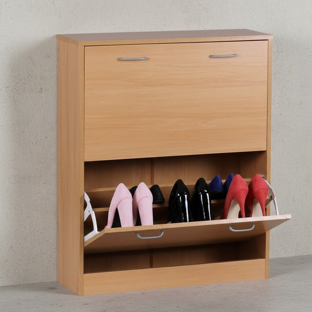 KADIMA DESIGN Schuhregal für 20 Paar Schuhe in Braun mit 4 Klappfächern aus Spanplatte und Kunststoff, B/T/H: 75 x 24 x 87 cm - Bild 1