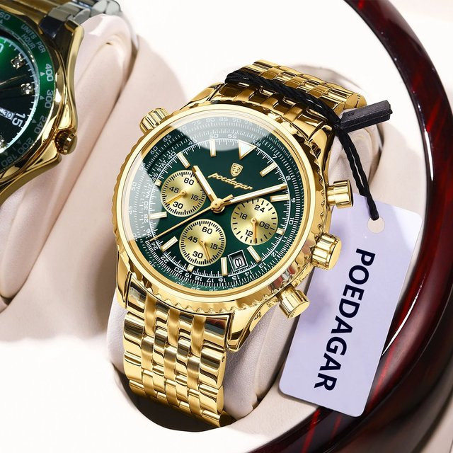 POEDAGAR Armbanduhr Chronograph, Quarz, Edelstahl, Silber, Herren - Bild 1