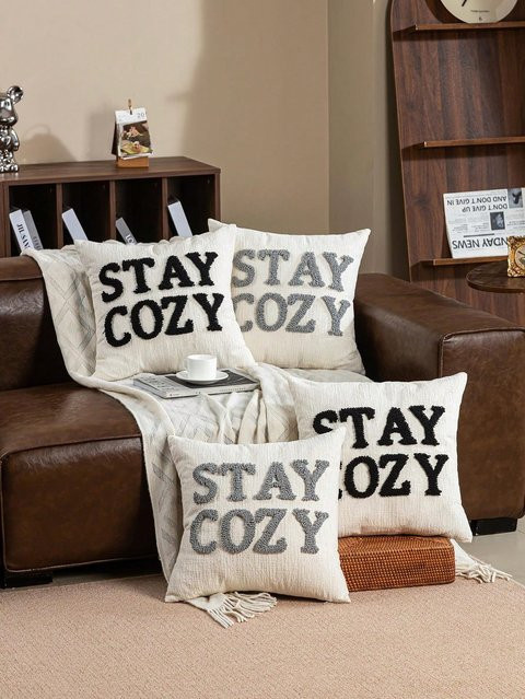 BUYNOW Chenille Kissenbezug mit Schleifen-Motiv und Stickerei im Boho-Stil, Schwarz, 30 x 30 cm - Bild 1