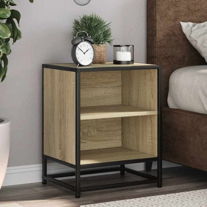 Vidaxl Nachttische 2er Set im Industrial Design aus Holzwerkstoff und Metall, Farbe Eiche Natur Braun, B/T/H: 40 x 31 x 50 cm - Bild 1