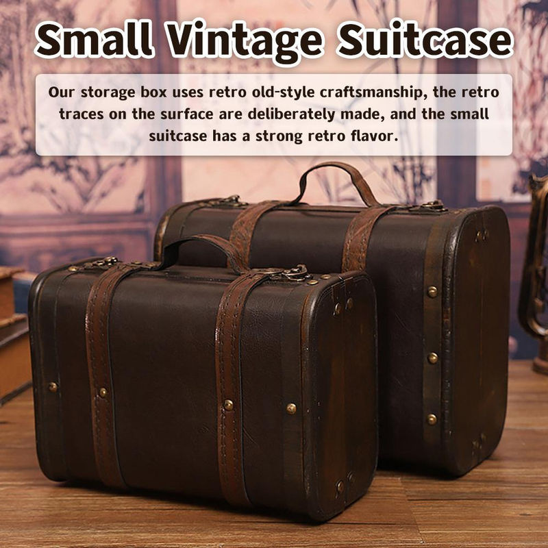 TOMTOP JMS Retro-Koffer aus Holz mit Leder-Finish in Braun als dekorative Aufbewahrungsbox und Fotografie-Requisit - Bild 5