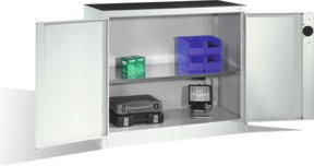 C+P Schwerlast-Beistellschrank mit Drehtüren und 1 Einlegeboden in Lichtgrau, H: 100 cm, B: 120 cm, T: 50 cm - Bild 1