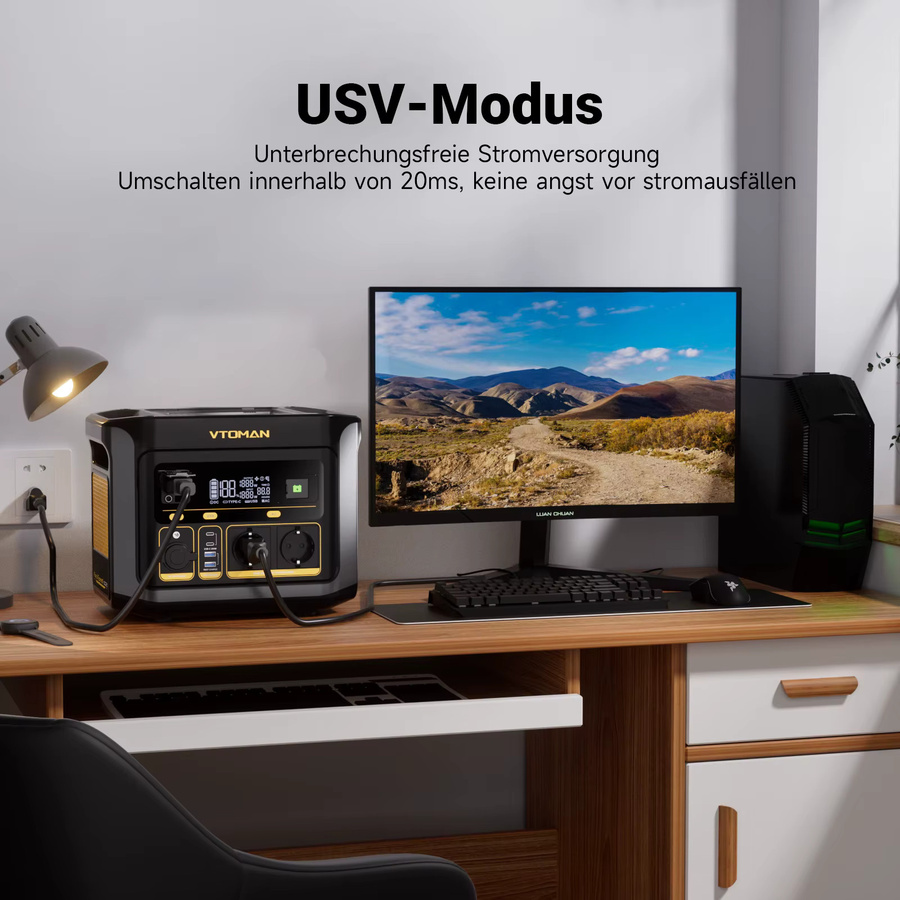 VTOMAN FlashSpeed 600 tragbare Stromstation in Schwarz mit 499 Wh LiFePO4-Batterie und 600 W Wechselstromausgang als Solar-Generator für Camping, Wohnmobil und Notfallstrom - Bild 3