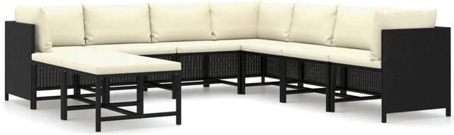 vidaXL 9-tlg Garten-Lounge-Set in L-Form aus Poly Rattan und pulverbeschichtetem Stahl in Schwarz mit Polstern und Kissen - Bild 1