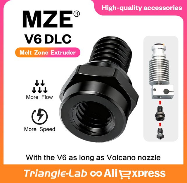 Trianglelab MZE DLC V6 Schmelzzone-Extruder zur Durchflusssteigerung für V6 Düsen, CHC Hotend, CHC XL Rapido Hotend und Voron 3D-Drucker - Bild 1