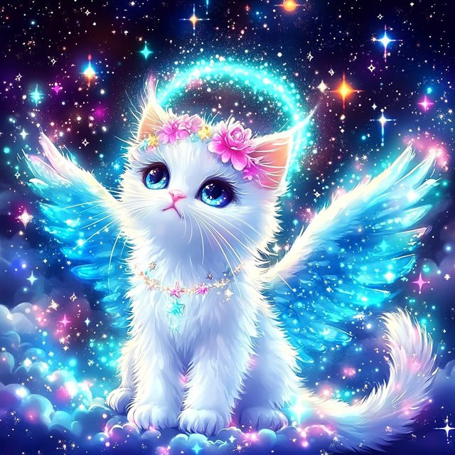 EverShine Diamantmalerei Katze DIY Mosaik Set mit Flügeln, Rund, Mehrfarbig - Bild 1