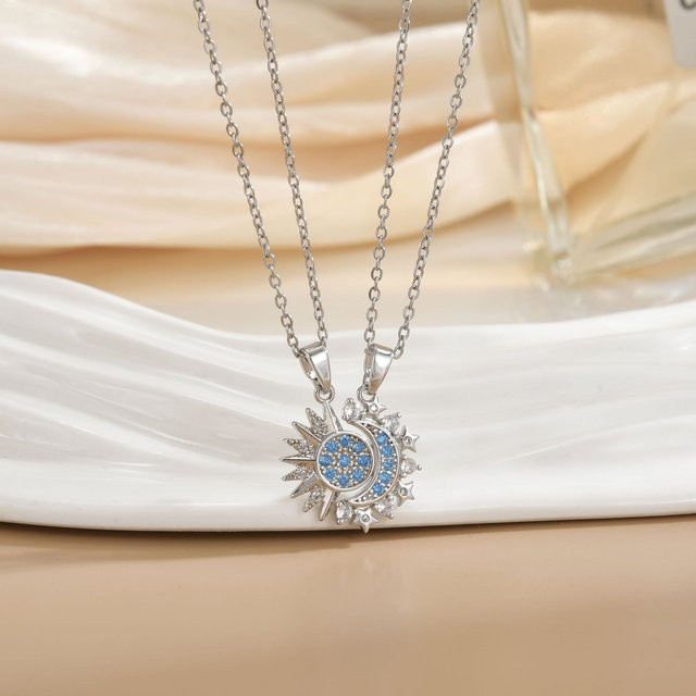 Halskette Edelstahl, Sonne Mond, Silber, Unisex - Bild 1