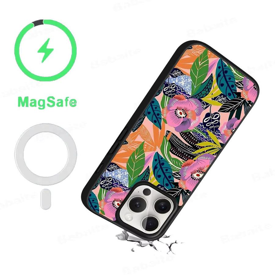 Magnetische iPhone Telefonhülle mit buntem Blumenmuster für MagSafe Wireless Charging, kompatibel mit Apple iPhone 11 bis iPhone 17 Pro Max Plus, Mehrfarbig - Bild 2