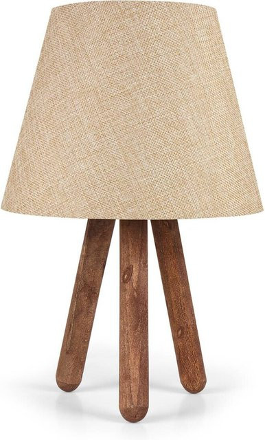 Opviq Tischleuchte in Creme und Braun aus PVC und Buchenholz mit E27 Fassung, B/H/T: 22 x 33 x 22 cm - Bild 1
