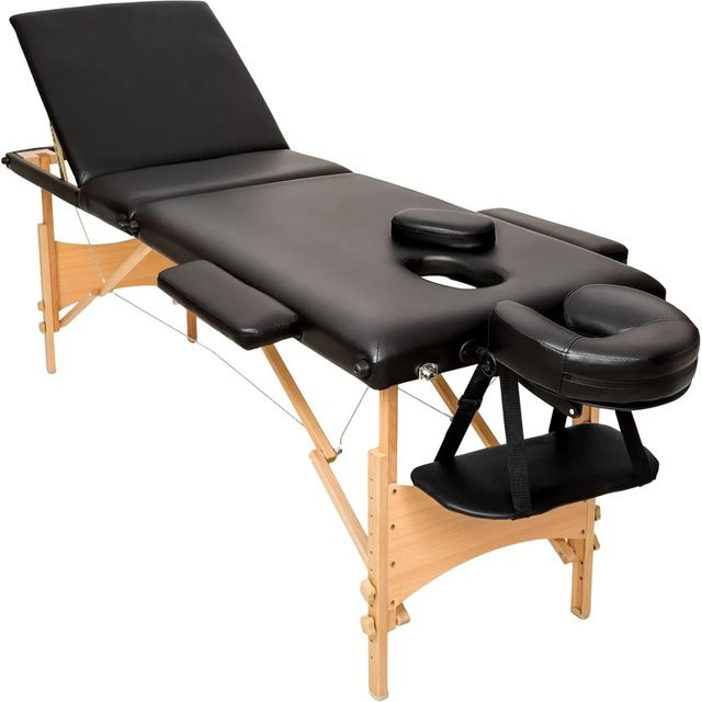 tectake Massageliege-Set Daniel mit Holzgestell aus Buche, Schwarz, B/T/H: 210 x 95 x 84 cm, Breite: 60 cm - Bild 2