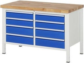 Rau Werkbank höhenverstellbar 8477A2 in Blau mit 8 Schubladen, B: 125 cm, T: 70 cm, H: 84-104 cm - Bild 1