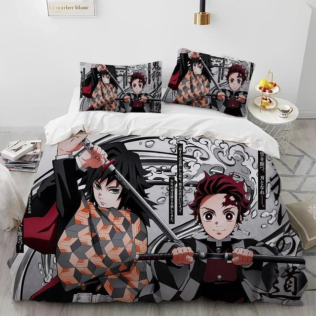 3-teiliges Anime Bettwäsche-Set Demon Slayer aus atmungsaktivem Material, Multicolor, B/H: 135 x 200 cm - Bild 1