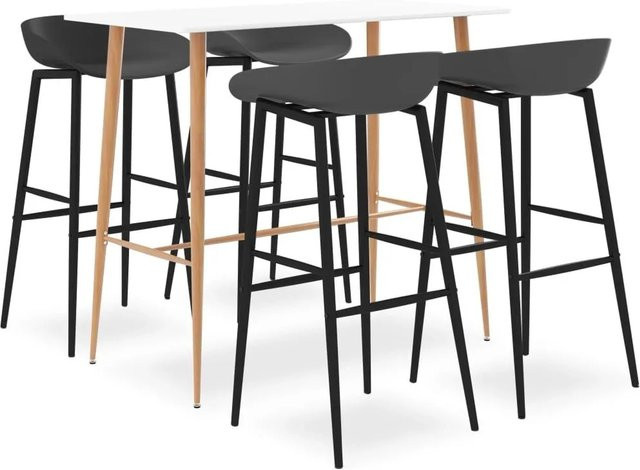 vidaXL Bar-Set in Weiß und Grau mit Tisch und 5 Stühlen für Bars, Pubs und Restaurants - Bild 1
