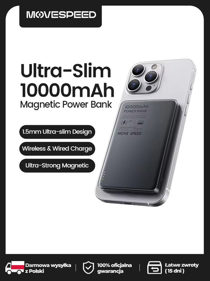 MOVESPEED S10 Magnetische Powerbank 10000mAh mit Schnellladung, tragbare kabellose externe Batterie für iPhone und Samsung - Bild 6