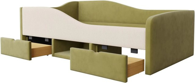 Merax Sofabett für Kinderzimmer mit Schubladen in Grün und Beige, B/T/H: 190 x 90 x 100 cm - Bild 1