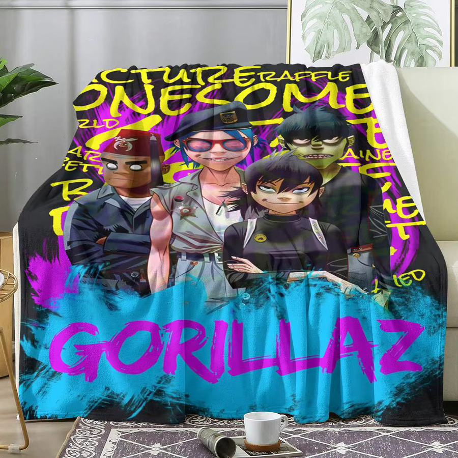 G-gorillaz Überwurfdecke aus Flanell in Weiß und Multicolour, leichte Sommerdecke für Sofa und Bett - Bild 2