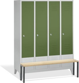 C+P Umkleidespind Classic mit Sitzbank, 4 Abteile, Front Resedagrün, Korpus Lichtgrau, H x B x T: 185 x 159 x 50/81,5 cm - Bild 1
