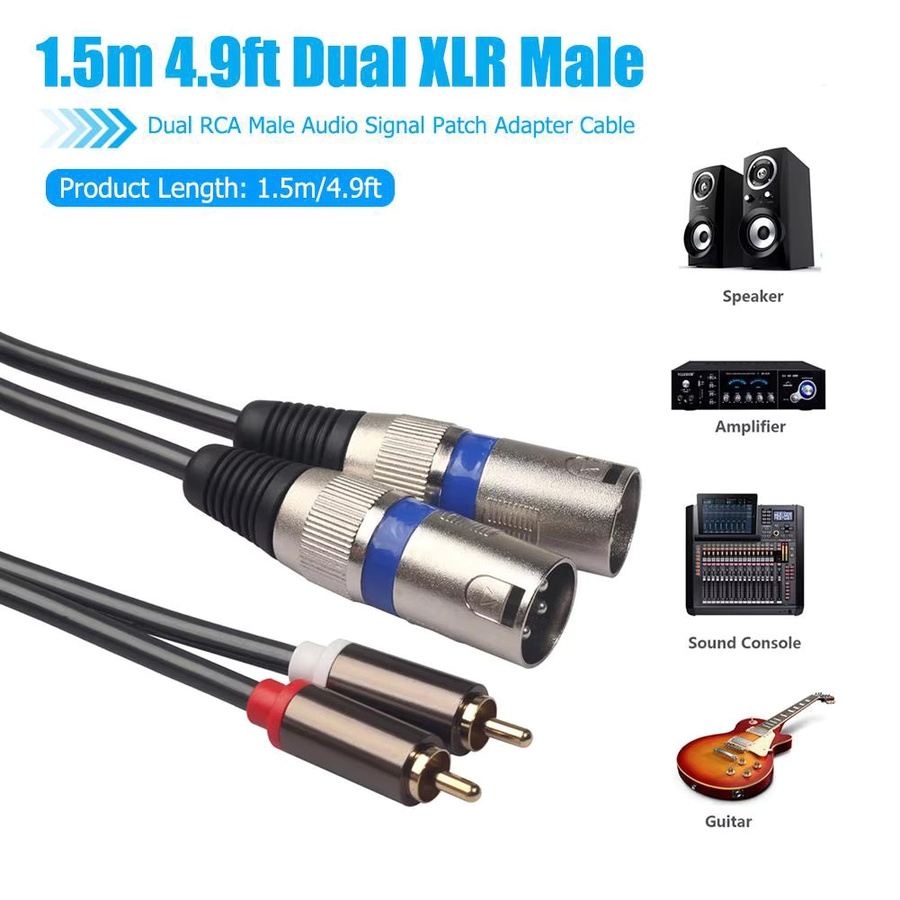 MOJOYCE Audio Signal Patch Adapter Kabel Dual XLR auf Dual RCA in Schwarz, Länge: 1,5 m - Bild 2
