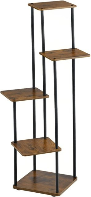 Relaxdays Pflanzenregal aus Eisen und Holz in Schwarz, 5 Ablagen, Industrial Design, H x B x T: 107 x 58 x 58 cm - Bild 1