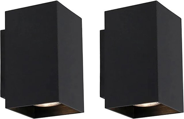 QAZQA Set aus 2 modernen Wandlampen Sandy in Schwarz, quadratisch aus Stahl, dimmbar - Bild 1