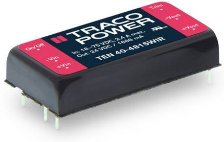 TracoPower TEN 40-2422WIR DC/DC-Wandler, Print, Schwarz, 24 V/DC zu 12 V/DC und -12 V/DC, 1.666A, 40W, 2 Ausgänge - Bild 1