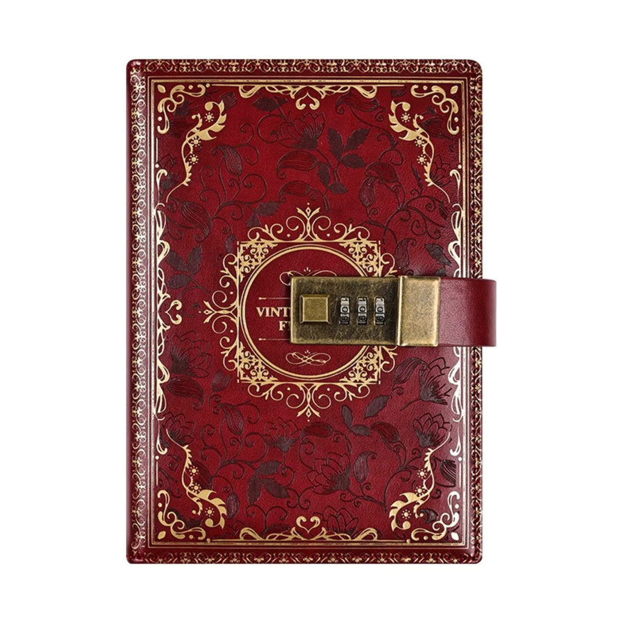 Vintage-Tagebuch mit Schloss im antiken Stil, blaues florales Notizbuch im B6-Format aus Papier - Bild 2