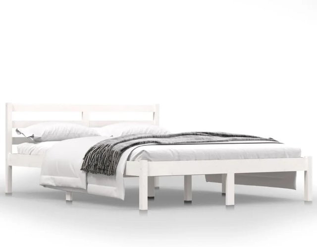 vidaXL Massivholzbett aus Kiefer in Weiß, modernes Doppelbett B/T/H: 135 x 190 cm - Bild 1