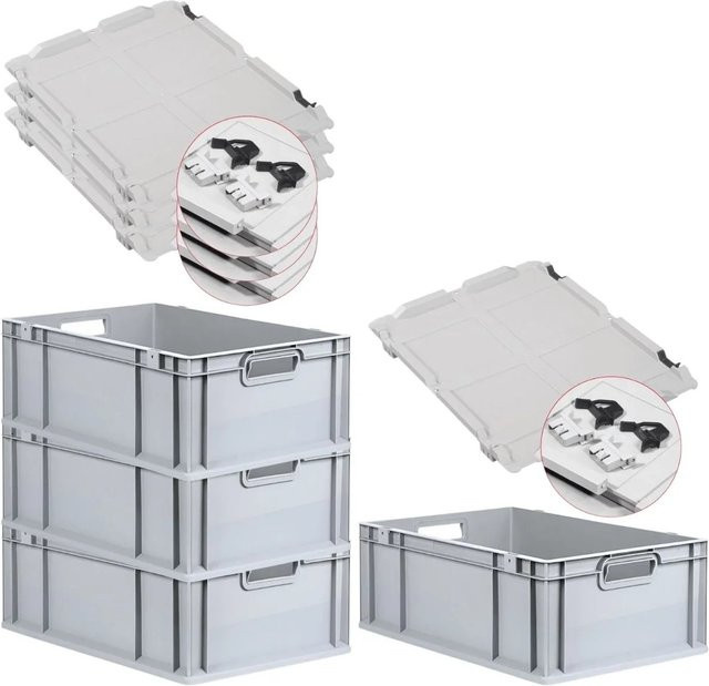 PROREGAL SuperSparSet 4x Eurobox NextGen Grip mit Scharnierdeckel und schwarzen Schiebeschnappverschlüssen, Grau, H x B x T: 22 x 40 x 60 cm - Bild 1