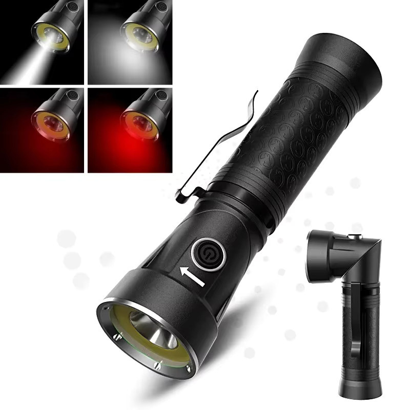 JIASHUAIXIN LED-Taschenlampe mit 4 Modi, faltbare Arbeitsleuchte und magnetischem Schwanz, taktische Inspektionsleuchte in Schwarz - Bild 2