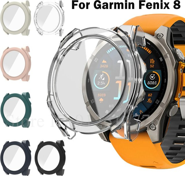 Schutzhülle für Garmin Fenix 8, Silikon, Weiß, Displayschutzfolie - Bild 1