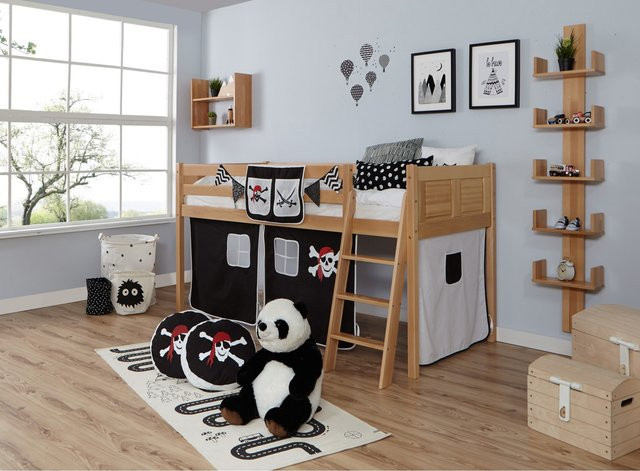 TiCAA Hochbett Eric aus Massivholz in Buche Natur im Country-Stil für Kinderzimmer - Bild 1