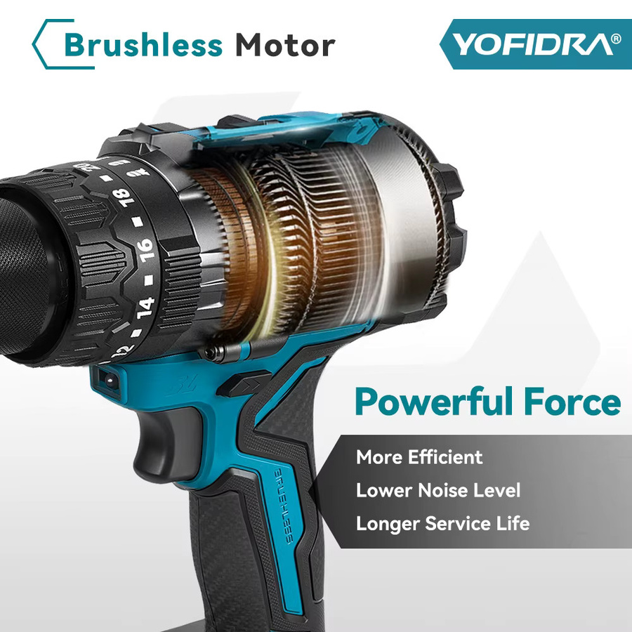 YOFIDRA Bürstenlose elektrische Schlagbohrmaschine und Akkuschrauber in Blau, kompatibel mit Makita 18V LXT Akkus, 900N.M Drehmoment, 3200 RPM, 13mm Bohrfutter - Bild 4