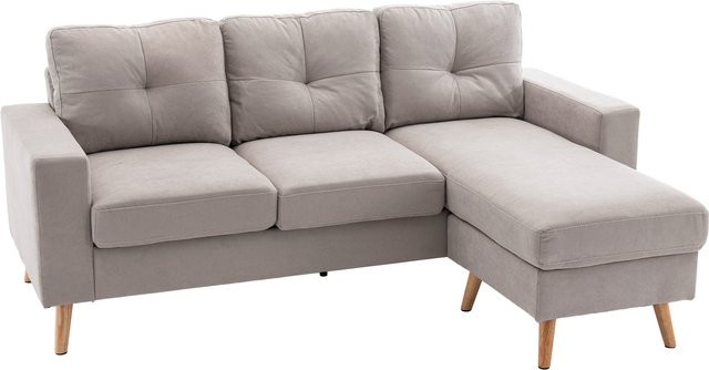 HOMCOM Ecksofa in L-Form mit Chaiselongue, Stoffsofa für 3 Personen, Hellgrau - Bild 1
