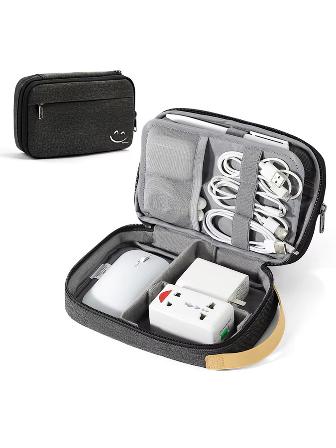 Kabel-Organizer Reiseetui für Ladegeräte, Telefon und USB-Zubehör, Schwarz - Bild 7