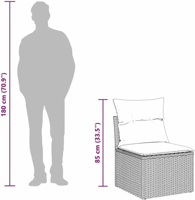 vidaXL Garten-Sofa-Set 8-teilig aus Poly-Rattan und Stahl in Schwarz-Creme mit Kissen - Bild 1