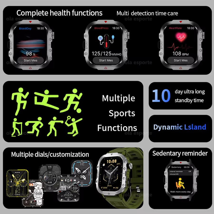Ola Esporte Smartwatch, Grün, Unisex, Bluetooth, Wasserdicht - Bild 5