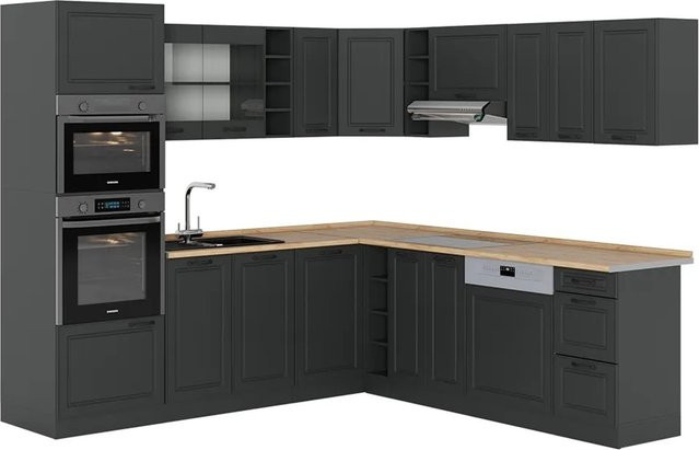 Vicco R-Line Eckküche Landhaus Stil in Anthrazit ohne Arbeitsplatte und Elektrogeräte B/T/H: 237 x 60 x 82 cm - Bild 1