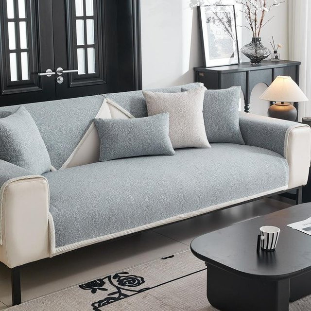 Rutschfestes Chenille Sofa Kissen mit Blumenmuster in Blau, B/T: 70 x 70 cm - Bild 1
