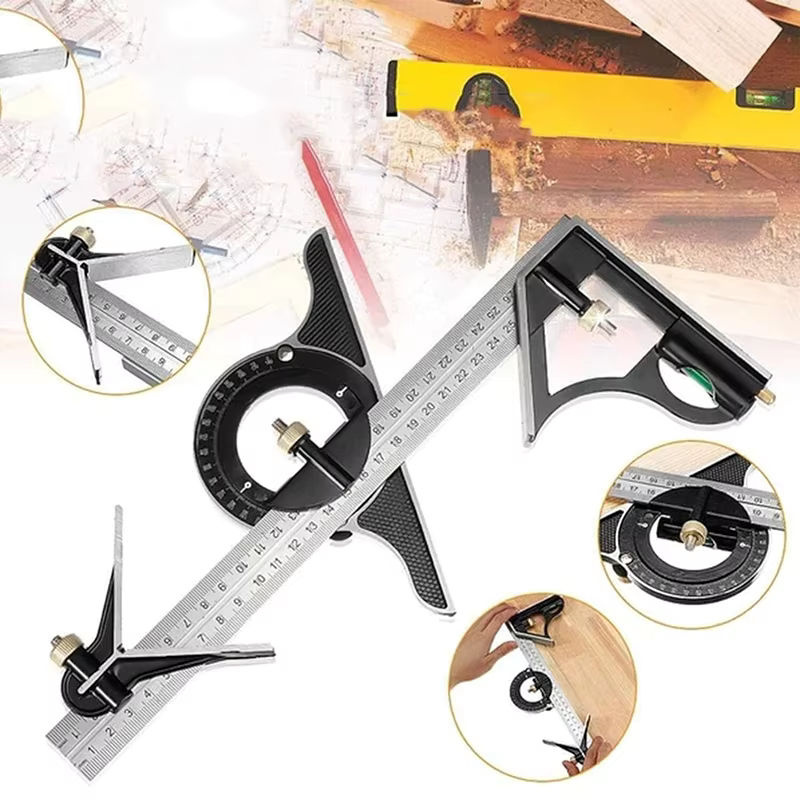 3-in-1 Edelstahl T-Winkelmesser und verstellbarer Kombinationswinkelmesser mit Goniometer in Silber - Bild 2