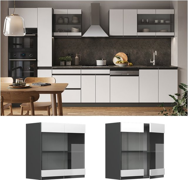 Vicco R-Line J-Shape Glashängeschrank für die Küche in Weiß und Anthrazit mit Breite: 60 cm - Bild 1
