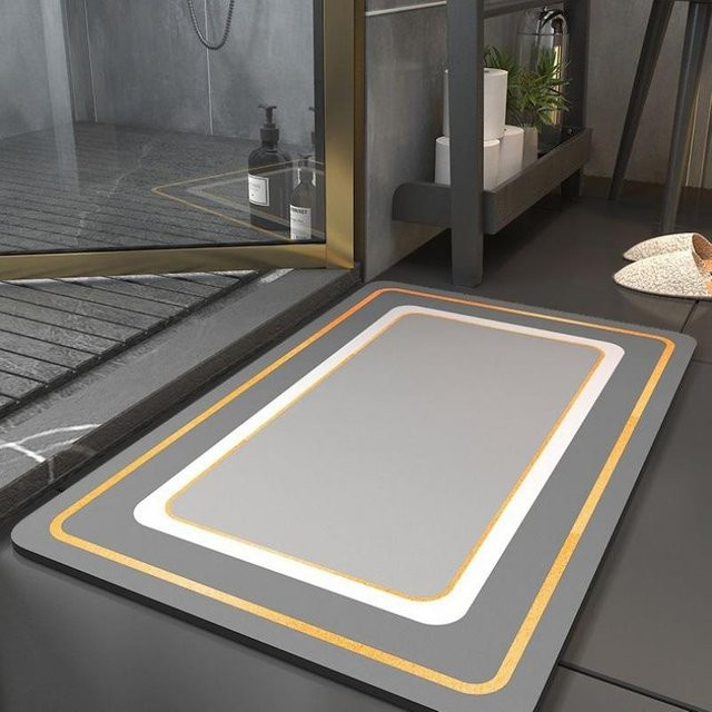 Yiran Furniture Badezimmer Bodenmatte aus schnell trocknendem Stoff, gestreift, B/T: 60 x 40 cm, Grau/Grün - Bild 1