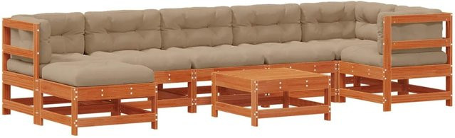 vidaXL Garten-Lounge-Set 8-teilig aus massivem Kiefernholz in Braun mit Kissen - Bild 1