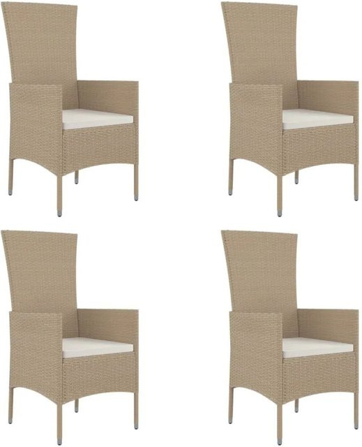 Furnicato 4er Set Gartenstühle aus Poly Rattan und Akazienholz mit Kissen in Beige, B: 60 cm, T: 58 cm, H: 108 cm - Bild 1