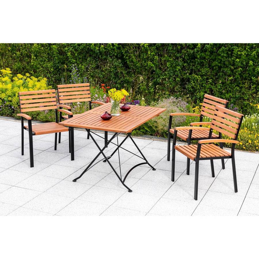 Merxx Gartenmöbel-Set Schlossgarten 5-teilig aus Eukalyptusholz und Stahl in Schwarz - Bild 2