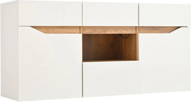 okwish Sideboard mit 4 Schubladen und LED Beleuchtung in Weiß, B/T/H: 140 x 40 x 70 cm - Bild 1