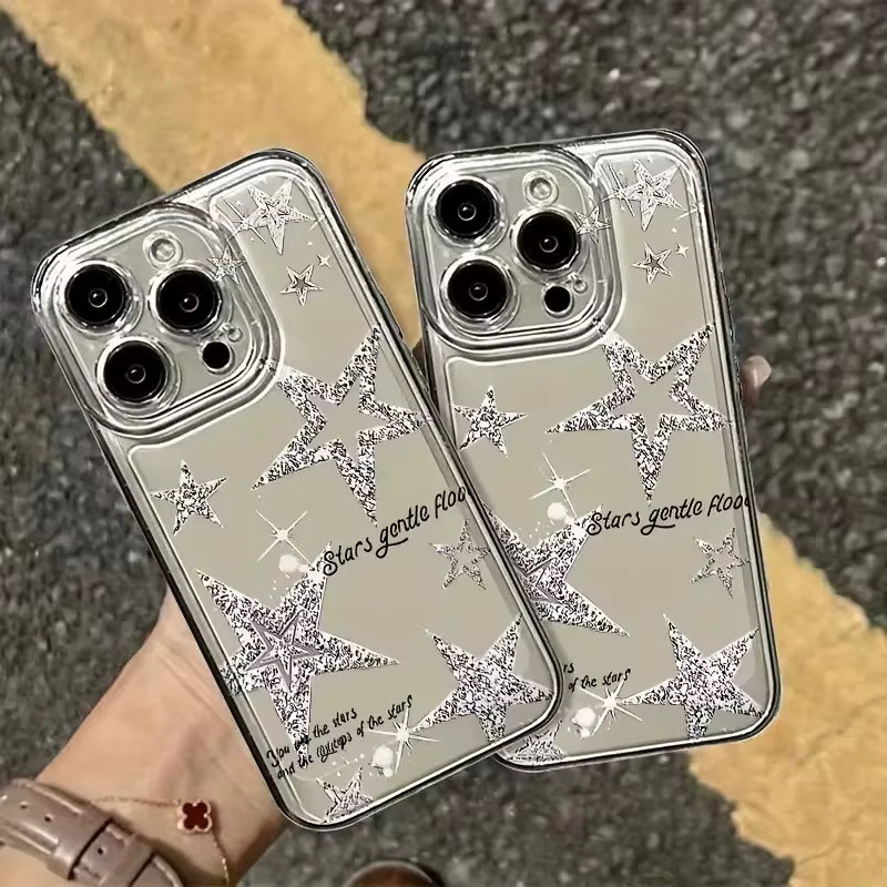 Transparente Handyhülle mit glänzendem Sternmuster für Apple iPhone 11 bis iPhone 17 Pro Max aus weichem TPU - Bild 3