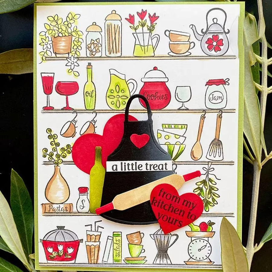 Küchenstempelset für DIY Scrapbooking und Kartenherstellung mit Holzmaserung, Einhorn und geometrischen Stadtmotiven in Mehrfarbig - Bild 3