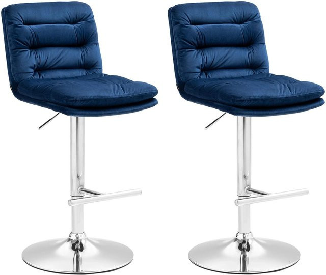 DELUKE Barhocker 2er Set TURIN Barstühle aus blauem Samt mit Chromgestell und Lehne, B/T/H: 56 x 42 x 94 cm - Bild 1