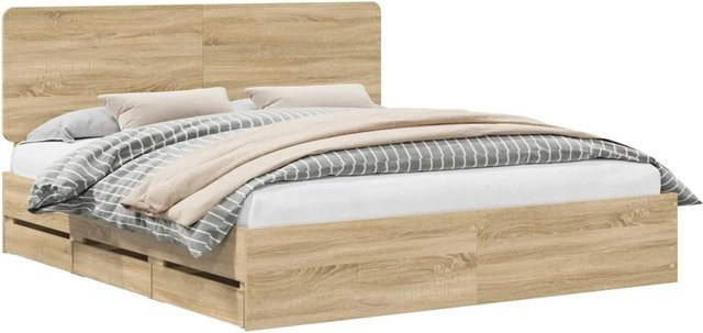 vidaXL Bettrahmen Sonoma-Eiche mit Schubladen aus Holz, B/T/H: 200 x 200 x 45,16 cm - Bild 1