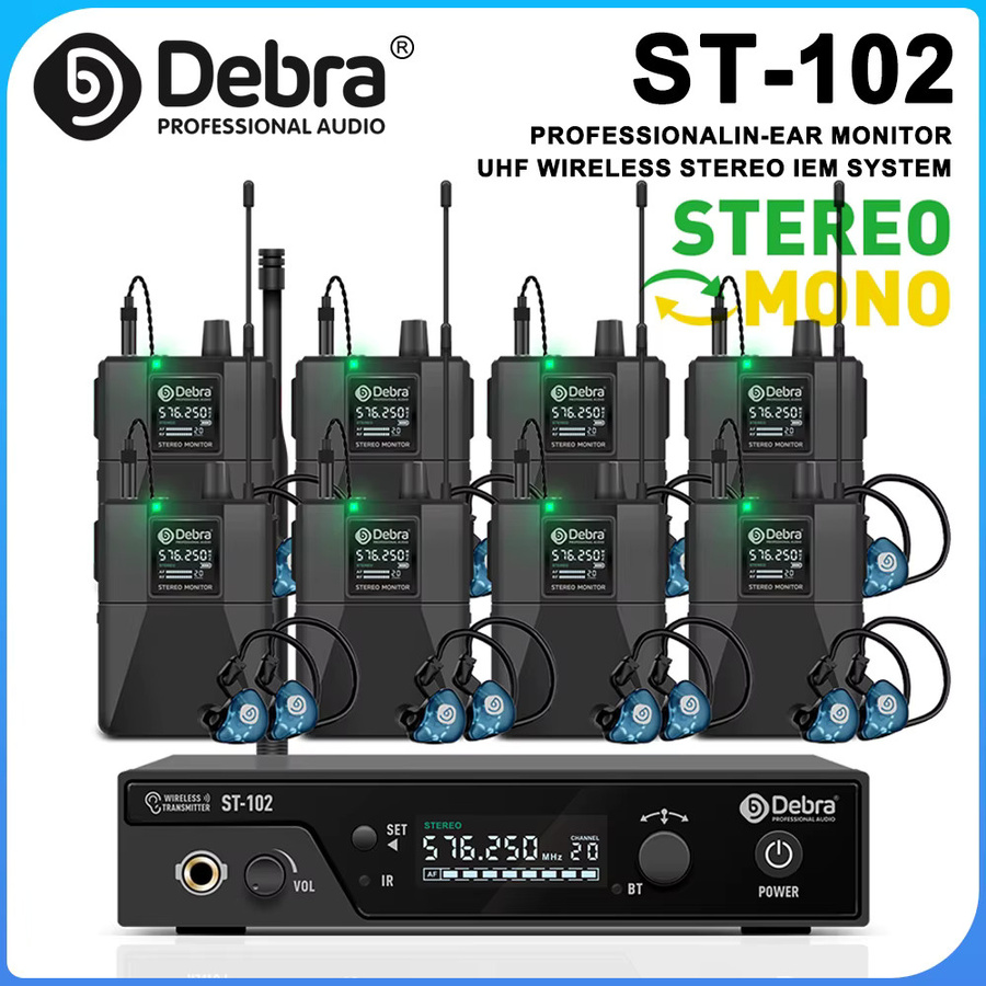 Debra ST-102 UHF Professionelles Drahtloses In-Ear-Monitoring-System in Schwarz mit Bluetooth 5.0 für Stereo-Monitoring in Aufnahmestudios und auf der Bühne - Bild 1